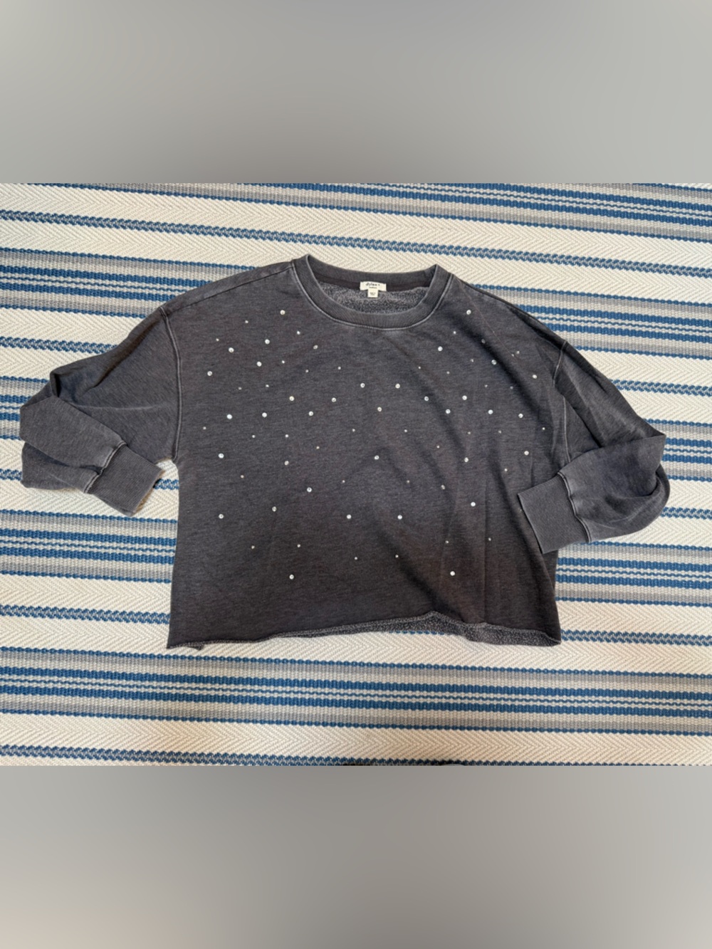 dylan Charcoal Crewneck Sweater with Rhinestone Accents